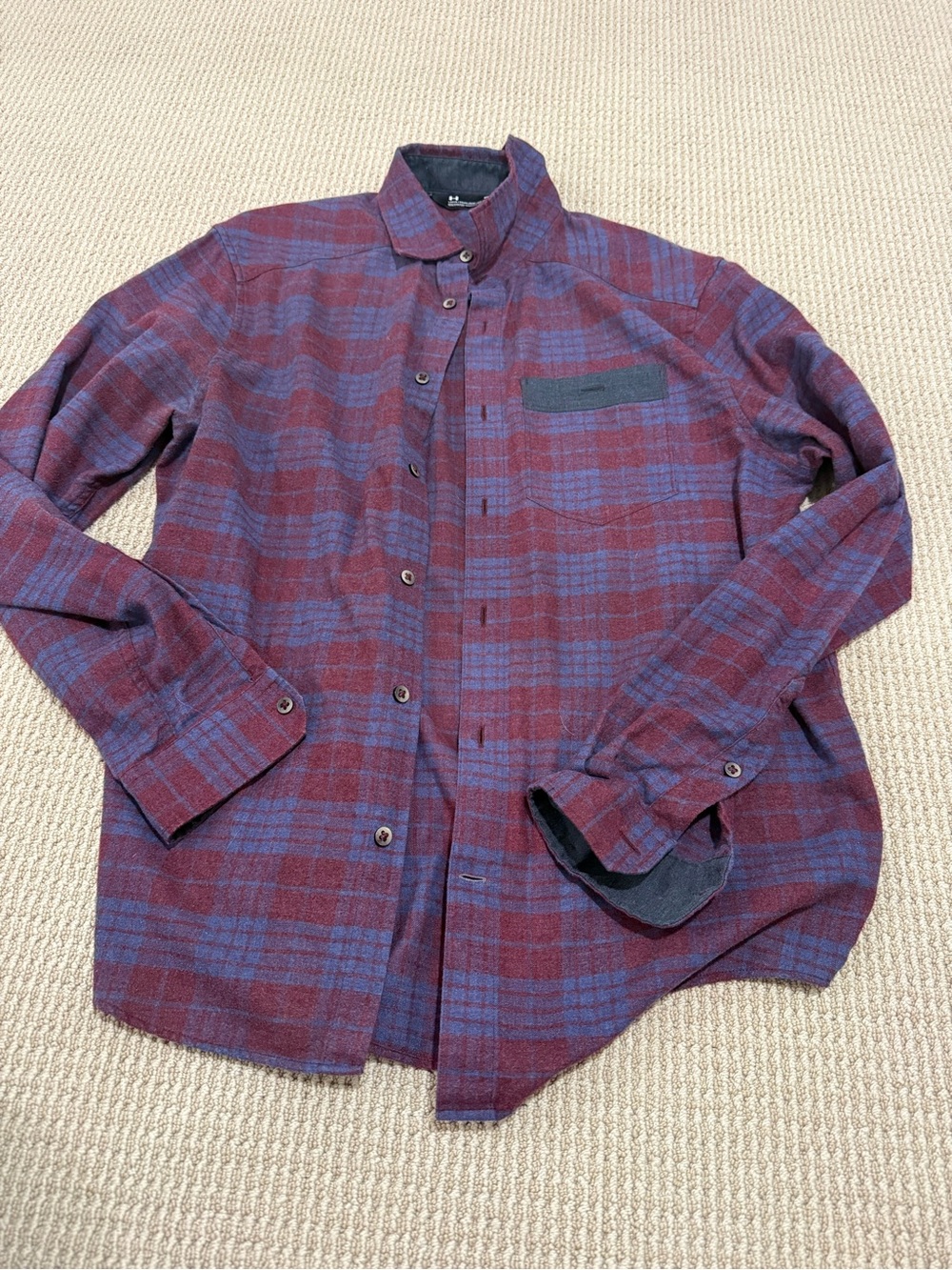 Under Armour Men's Maroon and Blue Plaid Casual Button-Down Shirt